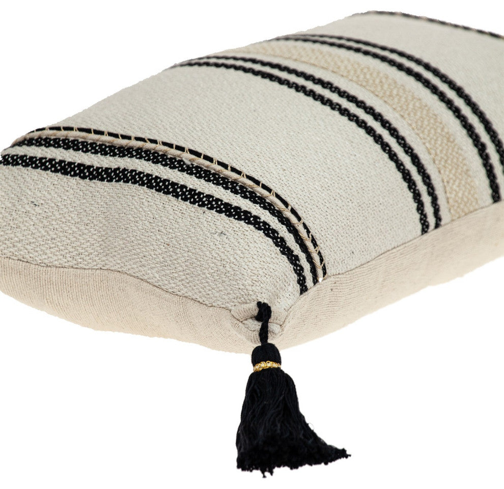 Black and Cream Vertical Stripe Lumbar Pillow
