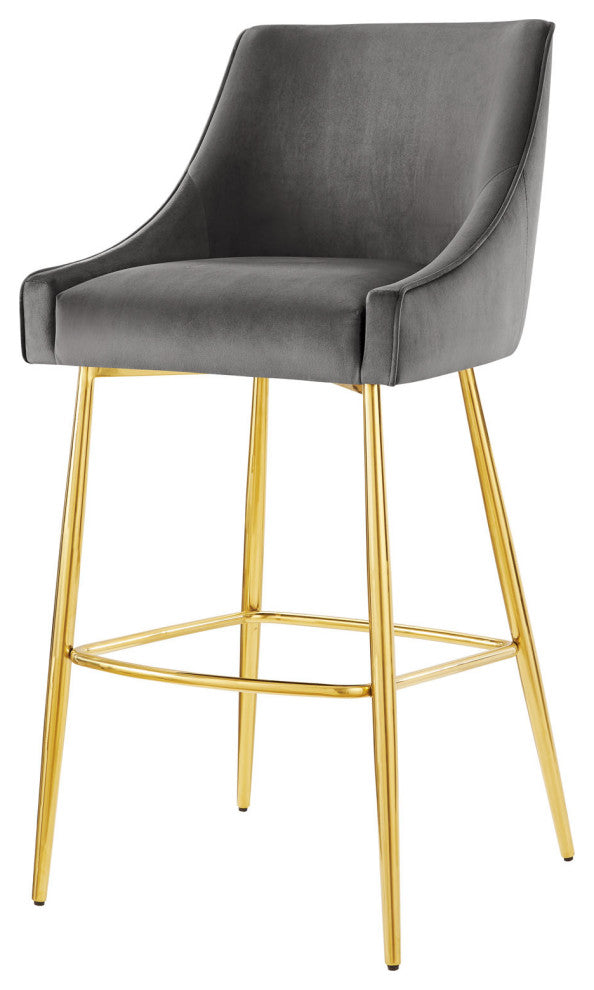 Bar Stool Chair Barstool, Set of 2, Gray, Velvet, Modern, Mid Century