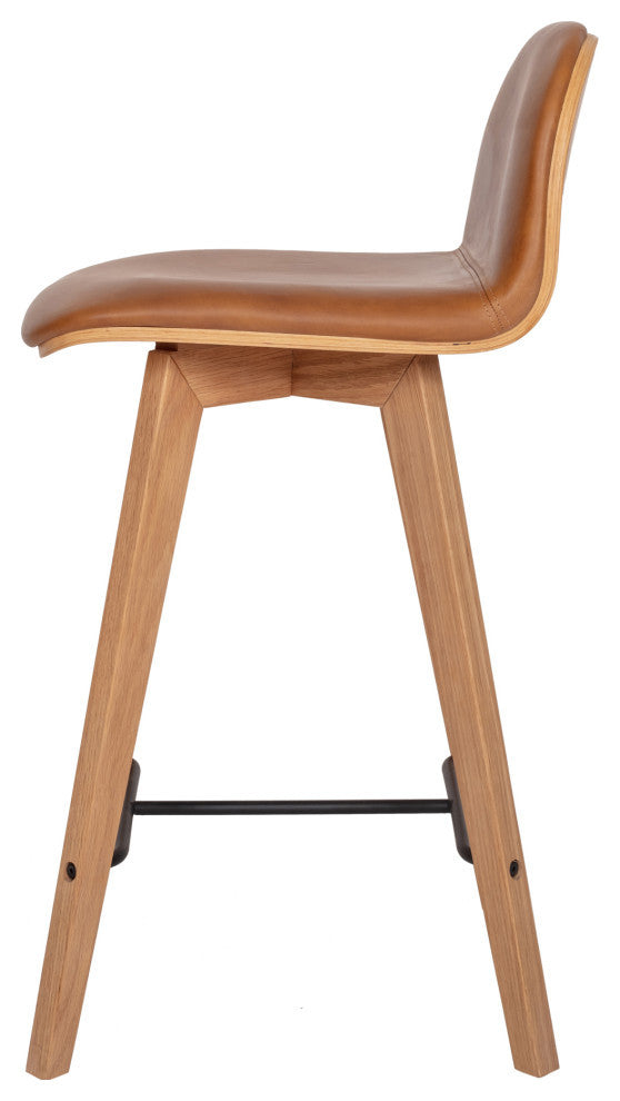 Scandinavian Napoli Leather Counter Stool Tan - Brown