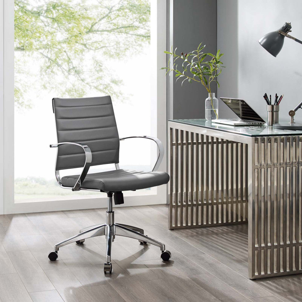 Computer Work Desk Chair, Faux Leather, Gray, Modern, Home Business Office