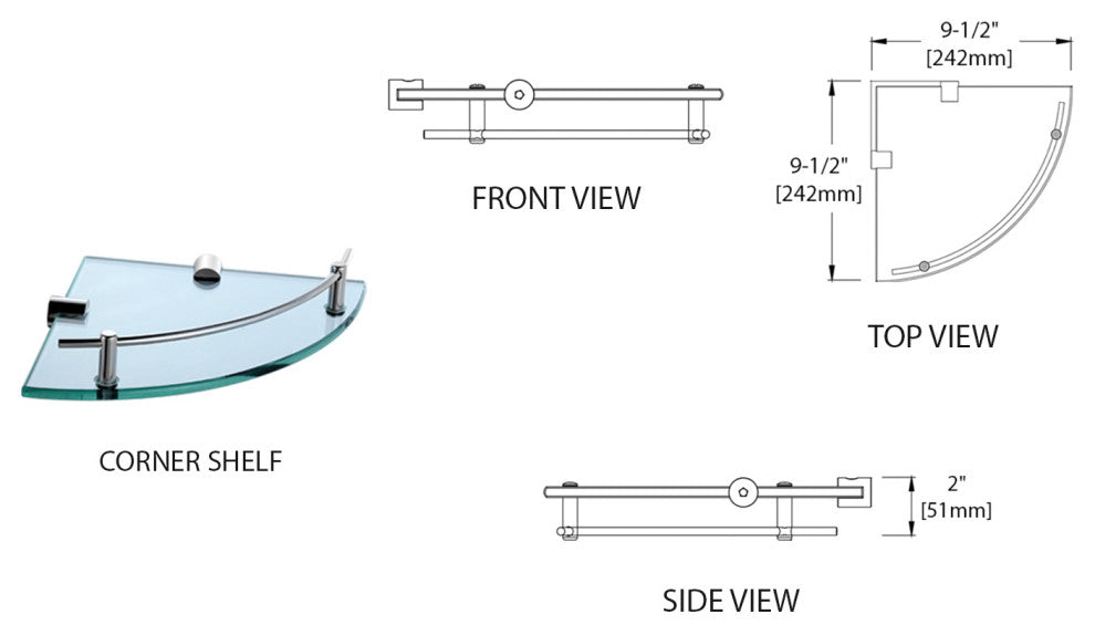 Wall Mounted Corner Glass Shelf, Chrome