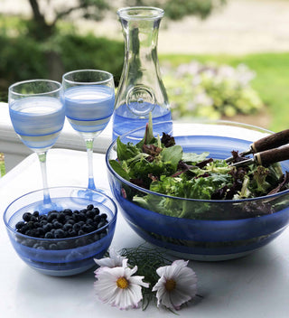 Retro Stripe Blue Wine Glasses, Set of 2