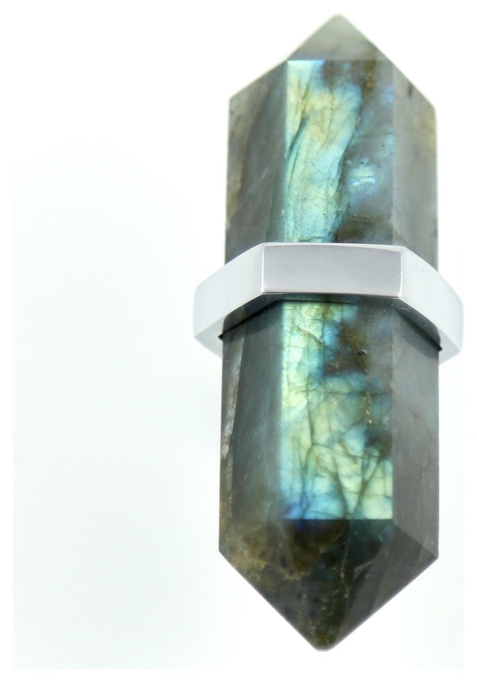 Dresser Pull--3" Blue Labradorite--Solid Brass with Custom Finish, Satin Nickel