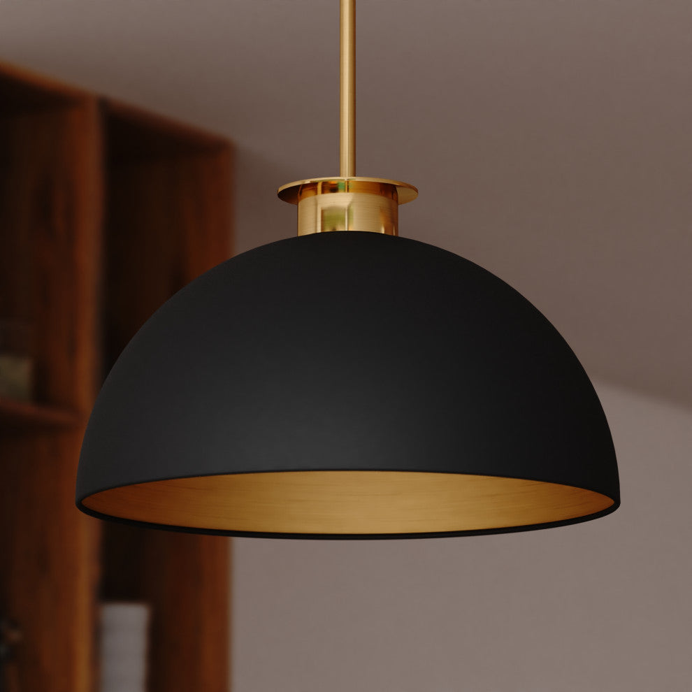 Devon 1L Matte Black and Gold Satin Brass Mid-Century Modern Pendant Light