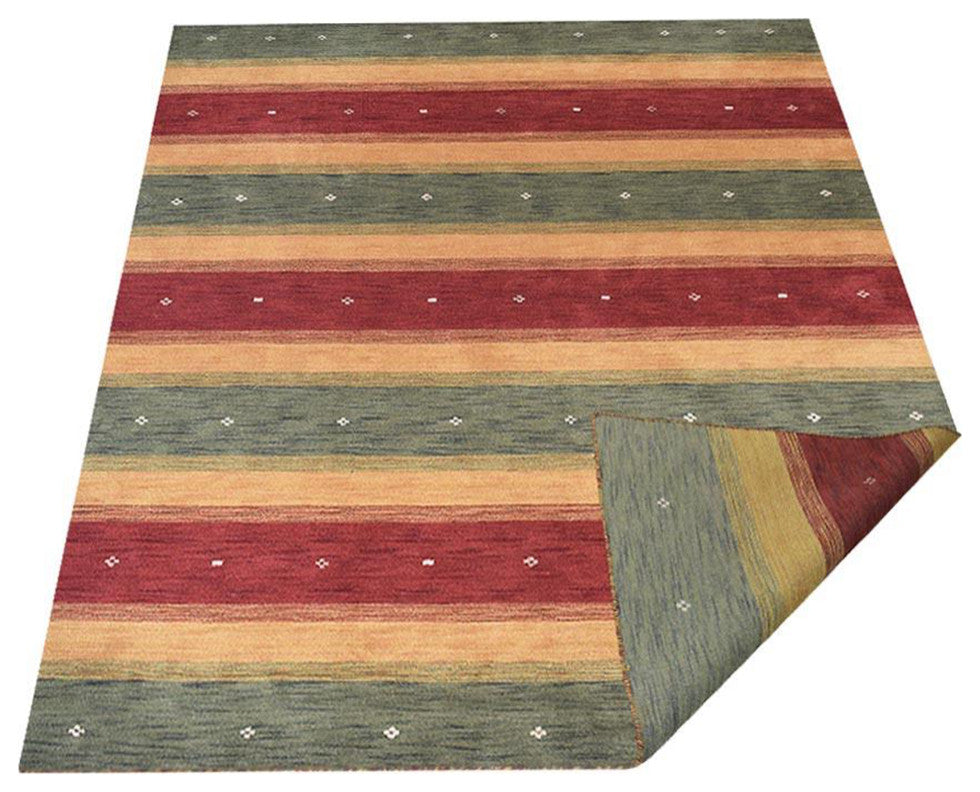 HAND KNOTTED LOOM WOOL ECO - FRIENDLY AREA RUGS  - Green Gold,Contemporary