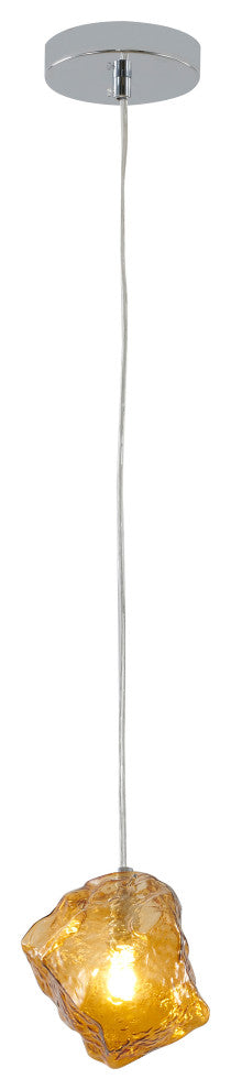 Distorted Glass Single Pendant Light Fixture, Amber