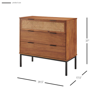 Tropical Dresser, 3 Spacious Drawers, 1 with Cane Webbing Front, Warm Walnut