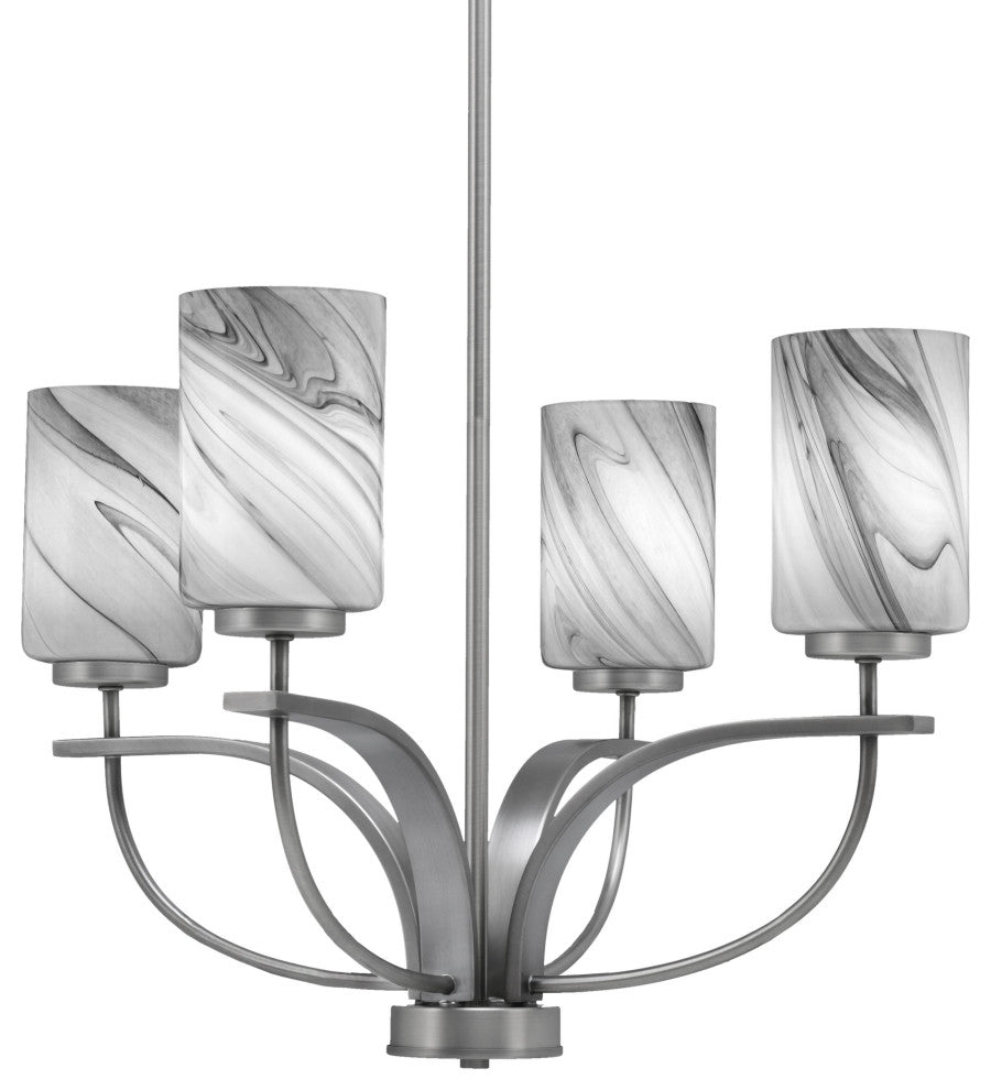 Cavella 4-Light Chandelier, Graphite, 4" Onyx Swirl Glass