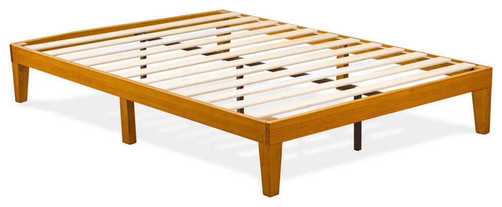 Queen Size Bed Frame With 4 Hardwood Legs And 2 Extra Center Legs Oak Finish