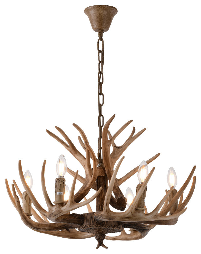 Bethel International IL07 6-Light Antler Pendant, Brown