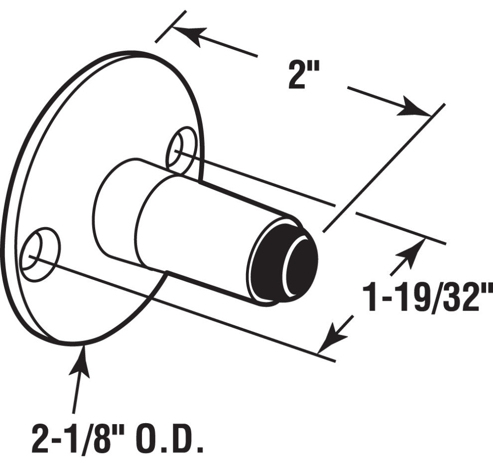 Door Stop, 2" Projection, Zamak, Cast Construction, Chrome Plated