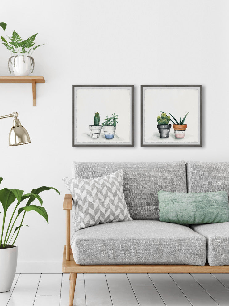 Decorated Cactus Pots Diptych, Set of 2, 32x32 Panels