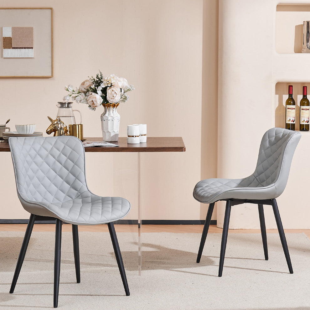 Younike Faux Leather Dining Chair, Diamond Pattern Set of 2, Gray