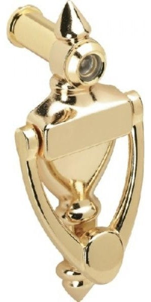 Nuk3y 4" High Knocker With 160 Degree UL Viewer, Polished Brass