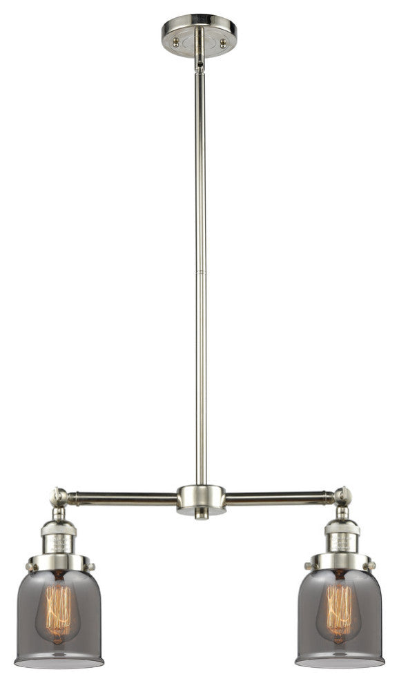 2-Light Small Bell 22" Chandelier, Polished Nickel, Glass: Plated Smoked