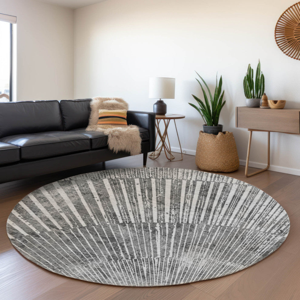 Premium Machine Washable Mayfield AMF542 Gray 8' x 8' Round Rug