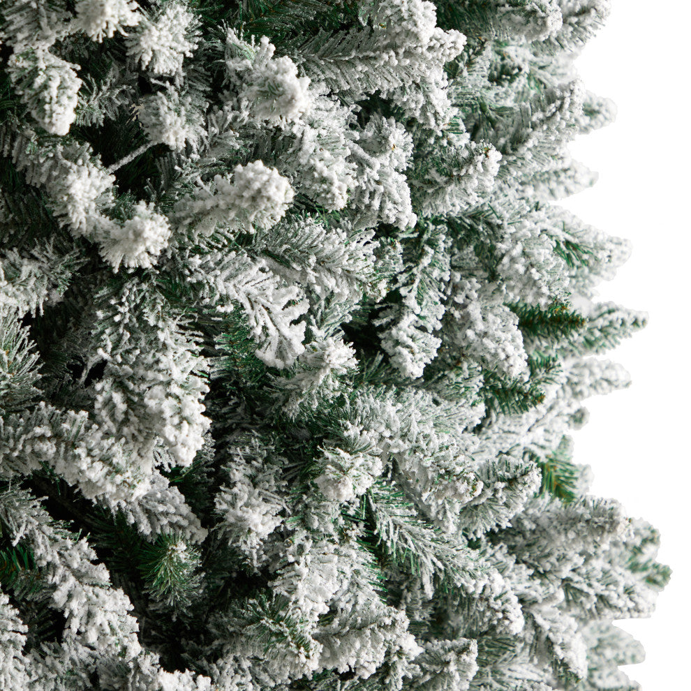 10' Slim Flocked Montreal Fir Artificial Christmas Tree, 800 White LED Lights