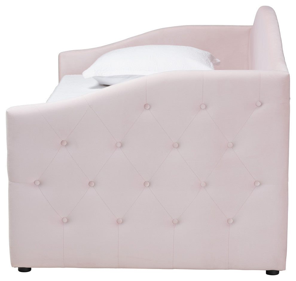 Mansi Modern Light Pink Velvet Fabric Upholstered Twin Size 2-Drawer Daybed