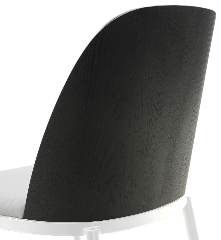 LeisureMod Tule Dining Chair With Upholstered Seat and White Steel Frame, Black/Platinum Blue