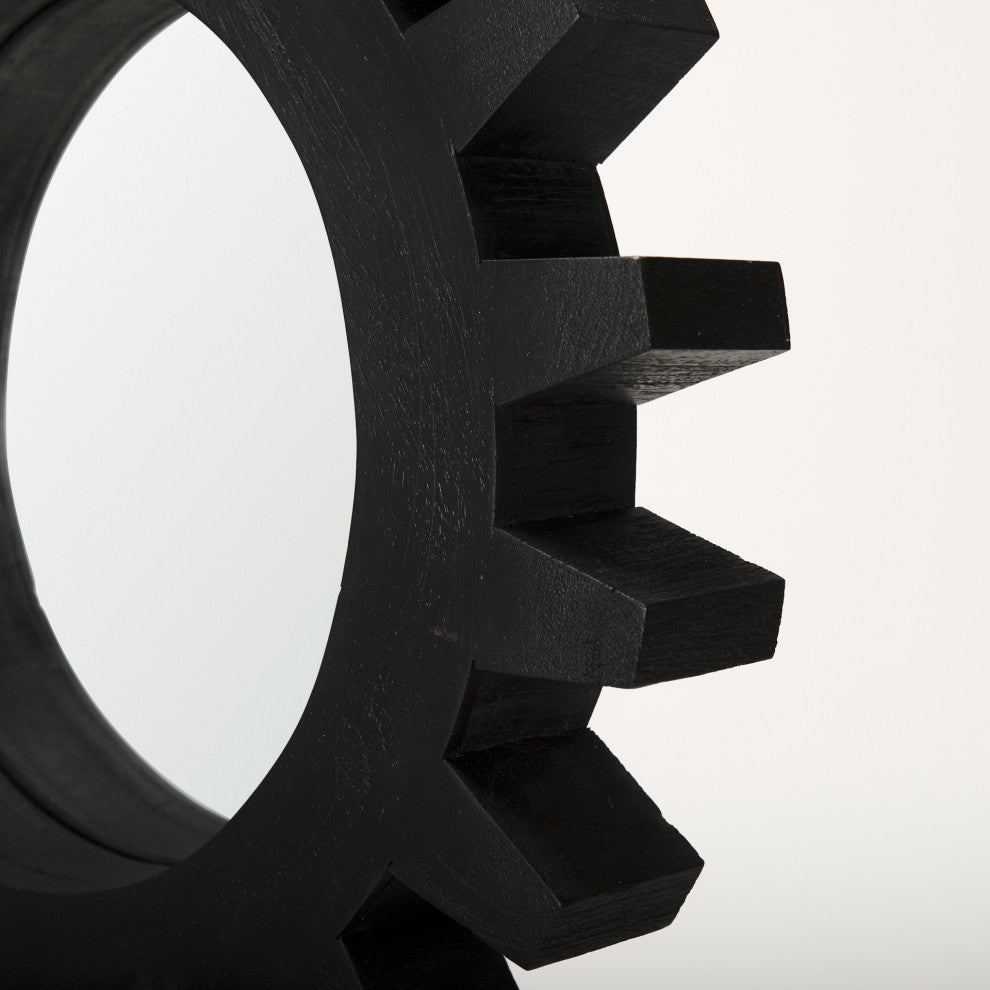 Sundance Black Solid Wood Frame Round Cog Mirror, 17"