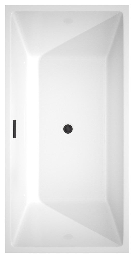 Sara 63" Freestanding White Bathtub, Matte Black Drain and Overflow Trim