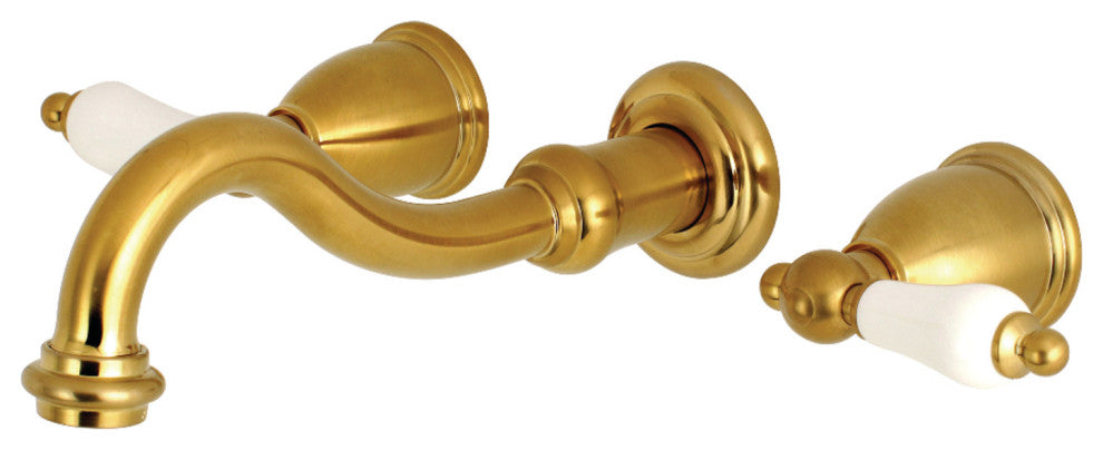 Kingston Brass 2-Handle Wall Mount Bathroom Faucet, Brushed Brass