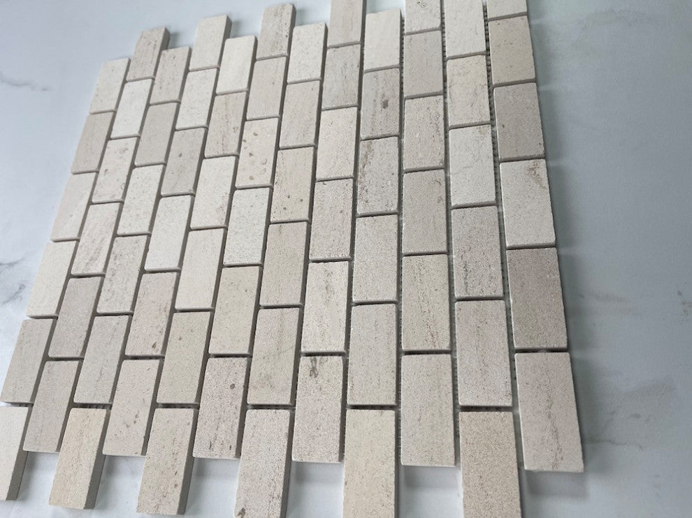 Golden Beach Moleanos Beige Limestone 1x2 Brick Mosaic Tile Honed, 1 sheet