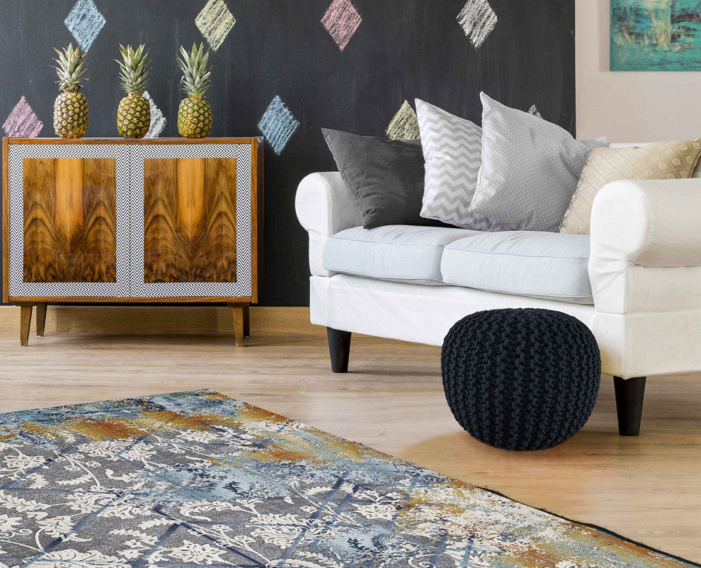 Decor Maisonette Handmade Weston Pouf Ottoman, Gray 18"x18"x14"