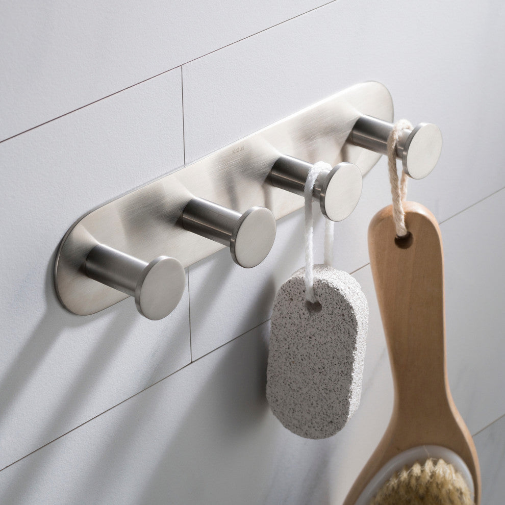 Elie Bathroom Robe and Towel 4-Hooks Rack, Nickel