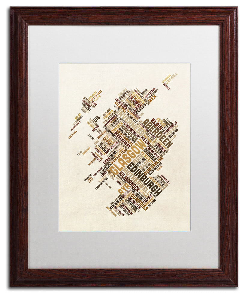 Michael Tompsett 'Scotland Text Map 4' Matted Framed Art, White Mat, 20"x16"