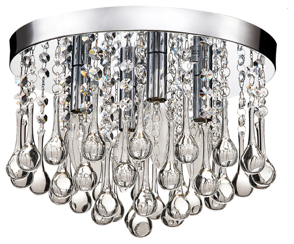 Bella 4-Light Chrome Finish Flush Mount With Clear Crystal Drops