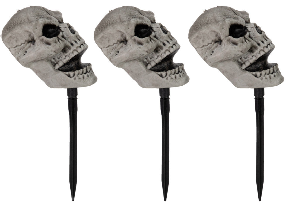 Set of 3 Halloween Skull Yard Stakes Outdoor Decorations