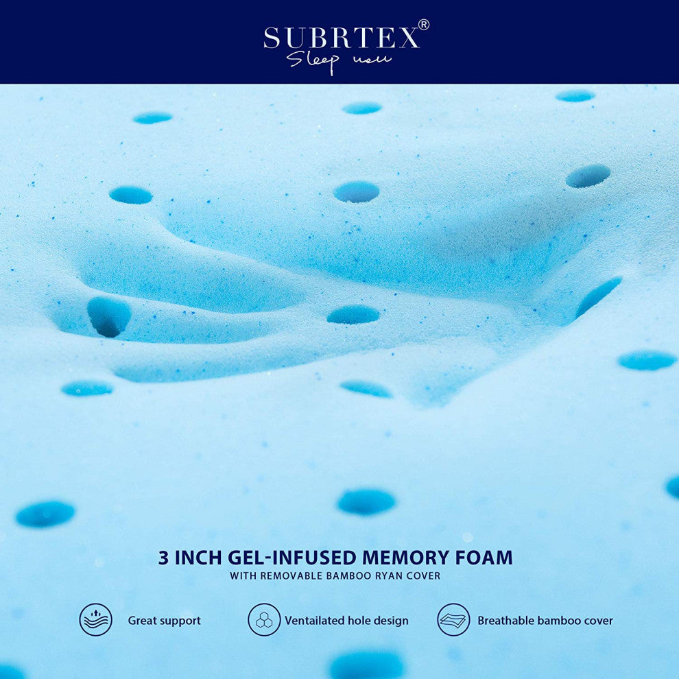 Subrtex 3" Memory Foam Mattress Topper, 10-Year Warranty, King, 3-Inch