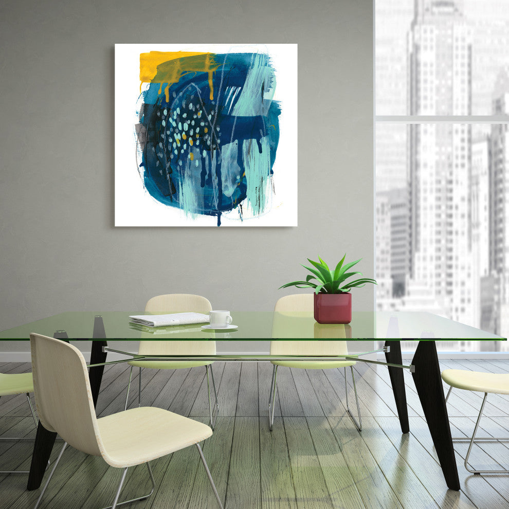 "Intuitive Motion" Blue Abstract Wall Art Free Floating Tempered Glass Print