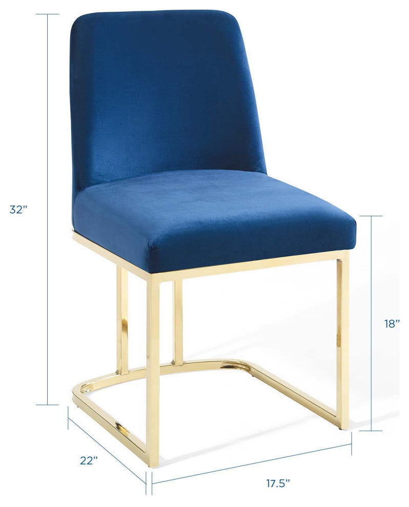 Side Dining Chair, Velvet, Metal, Gold Blue Navy, Modern, Cafe Bistro Restaurant