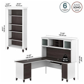 Somerset 72W L Desk with Hutch and Bookcase in White/Gray - Engineered Wood