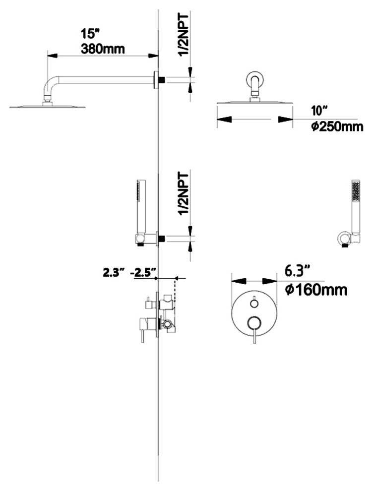 Rain Shower System with Hand Shower-Includes Rough-In Valve, Matte Black