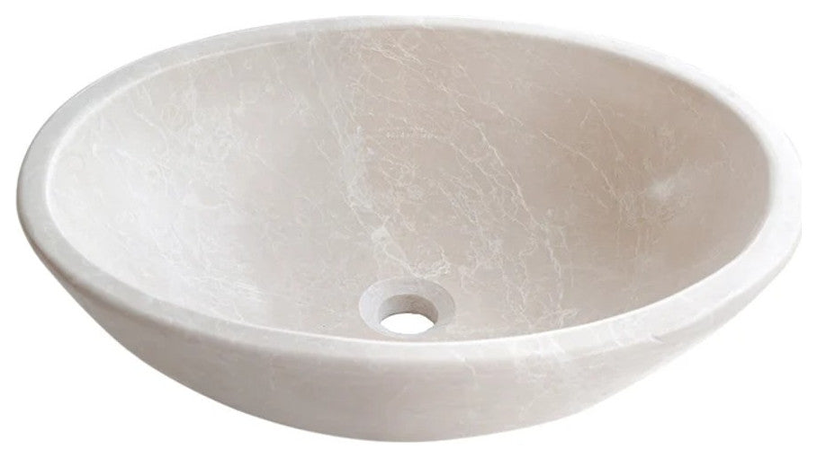 Botticino Marble Natural Stone Oval Shape Vessel Sink Honed  (L)20.5" (H)6"