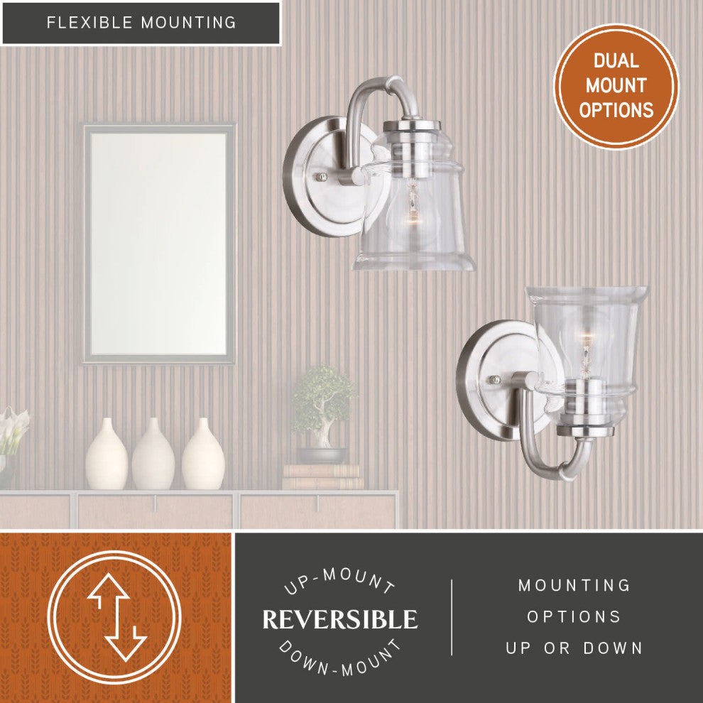 Vaxcel Toledo 1-Light Vanity, Satin Nickel