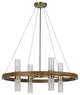 Benzara BM282184 Chandelier, Round Outer Frame, 4 Frosted Glass Shades, Brass