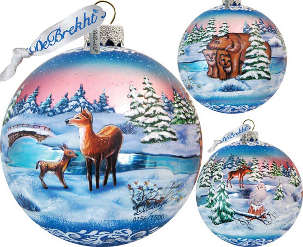 Hand Painted Scenic Glass Ornament Snowy Night Ball, Limited Edition