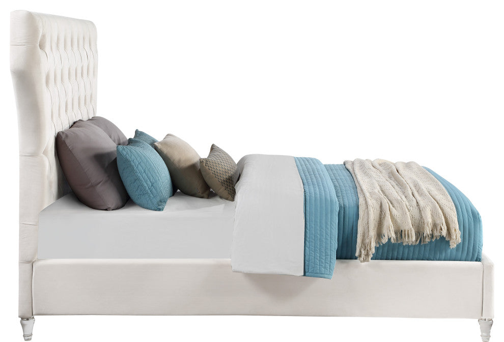 Kira Velvet Upholstered Bed, Cream, Queen