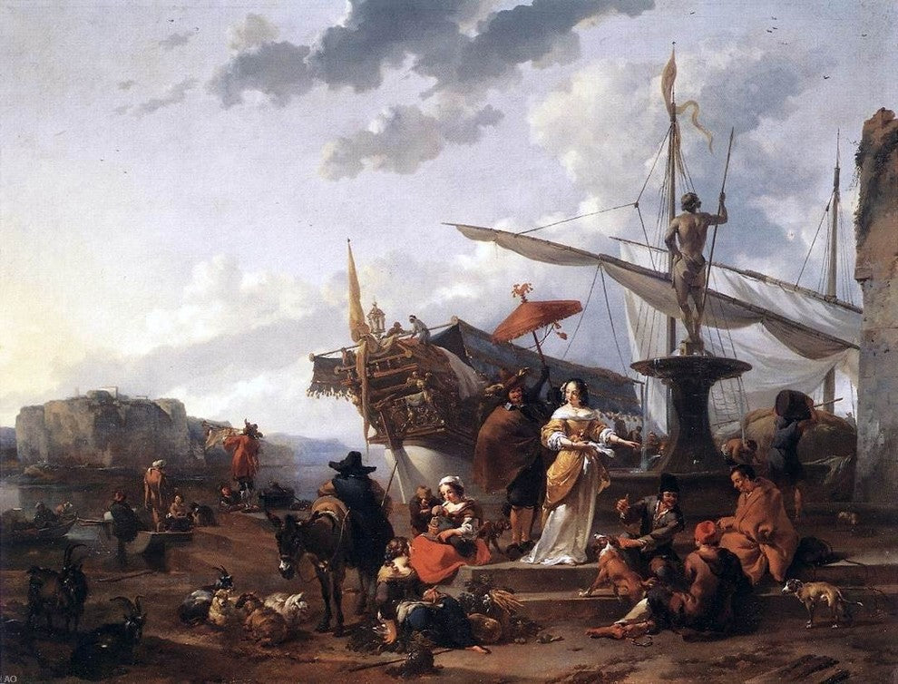 Nicolaes Berchem A Southern Harbour Scene, Gallery Wrapped Canvas, 21"x28"