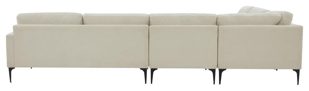 Serena Cream Velvet Large L-Sectional With Black Legs