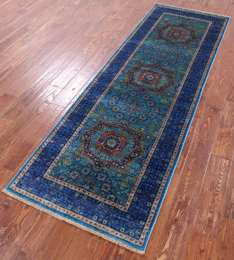 2' 8" X 8' 1" Runner Mamluk Geometric Handmade Wool Rug - Q12285