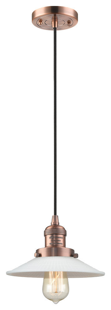 Halophane 1-Light Mini Pendant, Antique Copper, Matte White Halophane