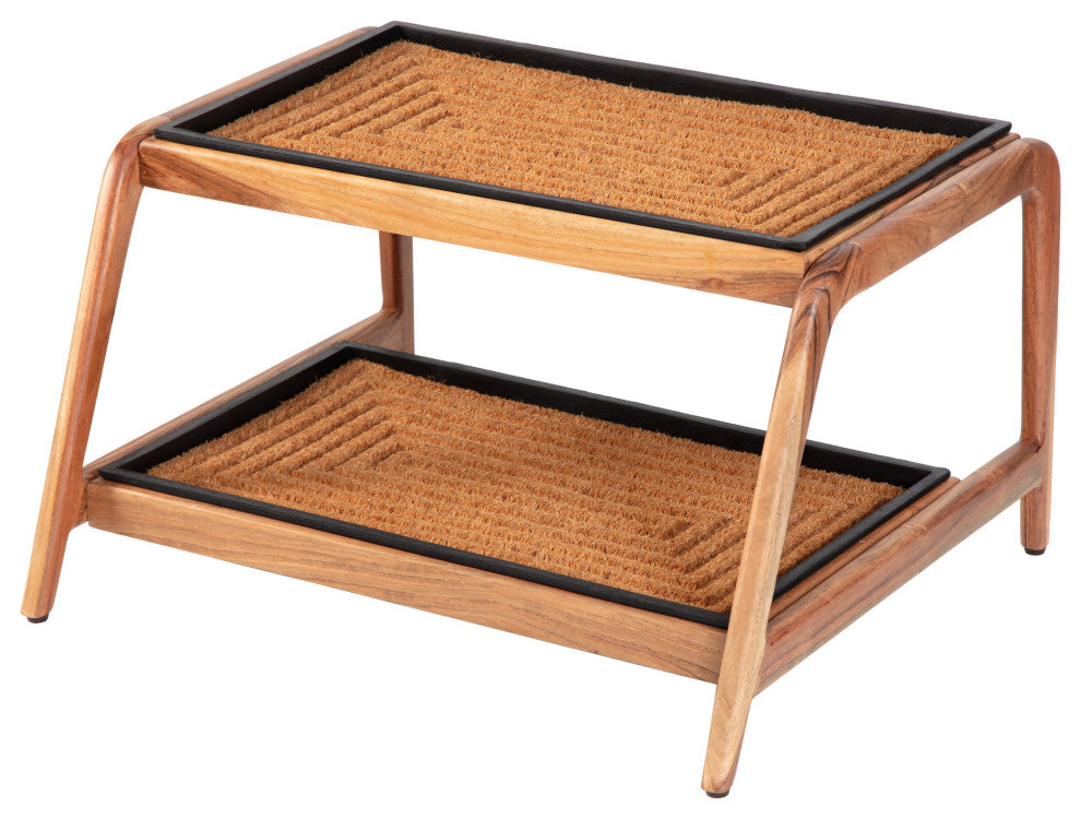 Double-Tier Natural Stand With 2-Pair Rubber Boot Trays Rectangle Ripple