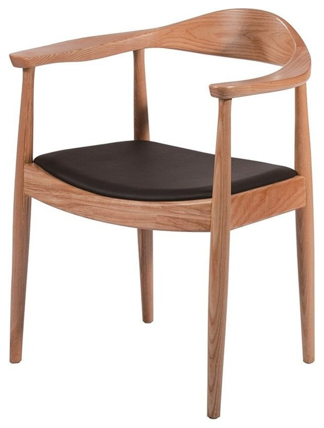 Presidential Dining Arm Chair, Wood Frame With Black Pu Seat Cushion, Set of 2