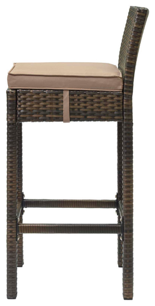 Contemporary Outdoor Patio Bar Stool Chair, Set of Four, Fabric Rattan, Brown