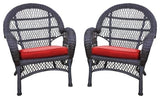 Jeco Wicker Chair in Espresso with Red Cushion (Set of 2)